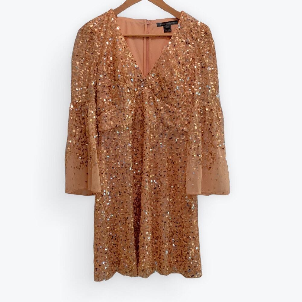 NWT French Connection Size 6 Dusty Pink Sequin Mini Dress Y2K Retro Glam Party